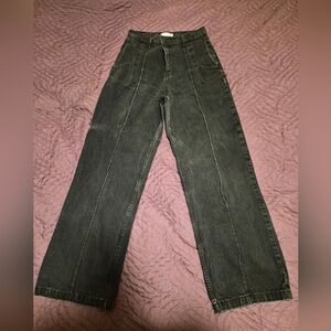 MANGO Baggy Black Washed Wide Leg Denim Jeans